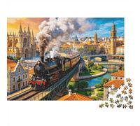 Valencia Citycape 1000 Piece Jigsaw Puzzle Recyclable Steam Train Puzzles for Elderly Family Gaming Time Props Alivia la Demencia senil Excelente Regalo 52x38cm/1000pcs