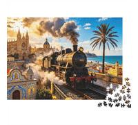 Valencia Jigsaw Puzzles 1000 Pieces Recycled Paper Coastal Steam Train Adult Jigsaws Desarrolla la Inteligencia de niños y niñas Educational Game for Family 38x26cm/1000pcs