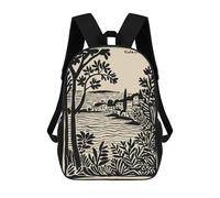 Valencia, Spain - Black And Beige Illustration Mochila Escolar De 17 Pulgadas Para Adolescentes, Con Estampado 3D, Ajustable Y Con Bolsillos, Ideal Para Niños, Niñas Y Estudiantes.