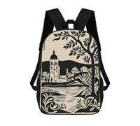 Valencia, Spain Black And Beige Illustration Mochila Escolar Impresa En 3D 17inch Mochila Escolar Infantil Mochilas De Viaje Mochila Informal De Moda Para Niños Y Estudiantes