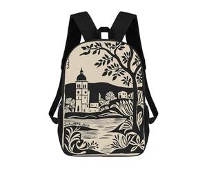 Valencia, Spain Black And Beige Illustration Mochila Escolar Impresa En 3D 17inch Mochila Escolar Infantil Mochilas De Viaje Mochila Informal De Moda Para Niños Y Estudiantes