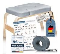 VALENESS® Silla de Inversión de Yoga con Taburete - Correa, Bloque y Poster con Ejercicios - Madera (Gris Textil)