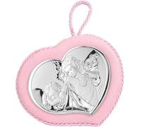 Valenti - Caja musical con forma de corazón con ángel, marco rosa, 9 x 10 cm
