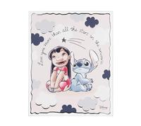 VALENTI & CO. - Disney Lilo y Stitch - Cuadro de madera estampado 20 x 25 cm con detalles en plata - Decoración de pared, idea regalo para recién nacido o regalo bautizo para habitación infantil