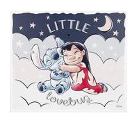 VALENTI & CO. - Disney Lilo y Stitch - Cuadro de madera estampado 38 x 33 cm con detalles en plata - Decoración de pared, idea de regalo para recién nacido o regalo bautizo para habitación infantil