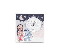 VALENTI & CO. - Disney Lilo y Stitch - Reloj de Mesa o para Colgar de Madera con Detalles en Plata - Idea Regalo recién Nacido o Regalo Bautizo - Reloj de Pared para habitación Infantil