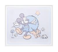 VALENTI & CO. - Disney Mickey Mouse - Cuadro de madera estampado 45 x 39 cm con detalles en plata - Decoración de pared, idea de regalo para recién nacido o regalo bautizo para habitación infantil