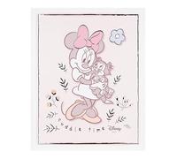 VALENTI & CO. - Disney Minnie - Cuadro de madera estampado de 20 x 25 cm con detalles en plata - Decoración de pared, idea de regalo para recién nacido o regalo bautizo para habitación de niña