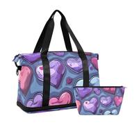 Valentine corazón púrpura gimnasio Duffel Bag Gym llevar en bolsas de lona con correa ajustable para Yoga 2 unids Set, San Valentín corazón púrpura, 1 tamaño, San Valentín corazón púrpura, 1 size
