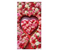 Valentine Door Cover - Heart Rose Pattern Backdrop, 35.4x70.8inch Weatherproof Door Decoration with Tearproof Material, Easy Install with Tape and Hooks, Ideal for Porch Garage Party Supplies