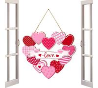 Valentine Door Decorations - 25x25cm Wooden Heart Hanger | Rustic Porch Decor,Wooden Love Heart Porch Sign, Rustic Farmhouse Front Door Hanger For Indoor Outdoor Living Room Store Cafe Party Wall Win