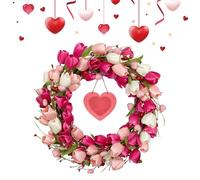 Valentine Door Wreath - Artificial Flowers Heart Wreaths, Romantic Faux Tulips Wreath for Front Door Decor, Wreaths for Indoor Outdoor Garden Patio Yard Entryway, Farmhouse Hotel Valentine’s Day 2026