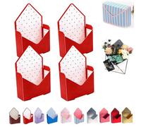 Valentine Envelope Boxes, Valentines Day Red Envelope Gift Box, Florist Bouquet Envelopes Boxes, Folding Hand Hold, for Valentine's Day, Birthday Party Decoration Supplies (D,4pcs)