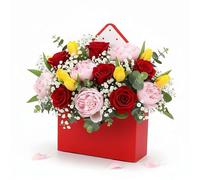 Valentine Envelope Boxes,Valentines Day Red Envelope Gift Box,Foldable Floral E-nvelope Flower Box,Decorative FlowerBox with Love Letras Design,for Wedding Birthday Festival Party Decoration