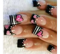 Valentine Fake Nails Square Press On Acrylic Full Covers False Stick On Gloss Artificial Acrylic Glues On Nail For Women Clear