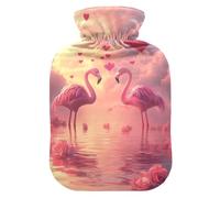 Valentine Flamingo - Bolsa de agua caliente rosa con funda de terciopelo, bolsa de agua caliente para calambres menstruales, 2 L