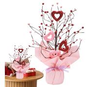 Valentine Flowers Bouquet Artificial - Romantic Decor, Heart Shaped Berry Stems Floral Bouquet, Indoor Display | Artificial Tulips Decor for Home, Wedding, Bedroom, Table, Shelf