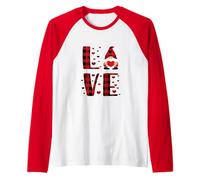 Valentine Gnomo sosteniendo un corazón Rojo búfalo a Cuadros Camiseta Manga Raglan