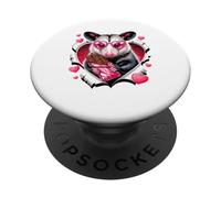 Valentine Hearts Opossum with Chocolate Bar PopSockets PopGrip Adhesivo