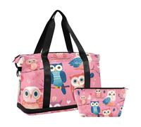Valentine Owls Lovely Peach - Bolsa de lona deportiva con correa ajustable para viajes de negocios, impermeable, Valentine Owls Lovely Peach, 1 size