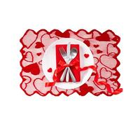 Valentine Placemat - Polyester, 30x45cm Heart Table Mat Romantic Design | Lace Pattern Love Heart Dining Decor, Wedding Table Accent For Holiday Parties, Weddings, Anniversaries, Themed Banquets, Home