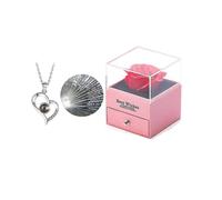Valentine Red Rose Gift Box with 100 Languages I Love You Projection Necklace Valentine's Day Anniversary Romantic for Girlfriend Gift