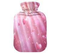 Valentine Shining Hearts - Botella de agua caliente con funda de forro polar suave, bolsa de agua caliente para aliviar el dolor de cuello y hombros, terapias frías y calientes, talla L