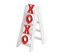 Valentine Table Top Decor - Enhances Romantic Atmosphere, Mini Wooden Ladder Sign, Love Heart + Festive Red Accents, Premium Handcrafted Wood, For Bookshelves Mantels & Dinner Parties, 1 Piece