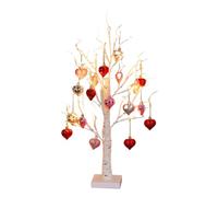 Valentine Tree - LED Birch Decoration with Hearts, Romantic Tabletop LED Light Tree with 24 Lamps and 18 Heart-Shaped Ornaments | Timer-Controlled Romantic Display for Valentine, Home, Wedding Décor