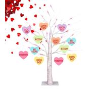 Valentine Tree, Romantic Glow Birch Decoration | 24 Inch Holiday Decorations with Timer | 12 Heart Shaped Ornaments Lighted Birch Trees For Indoor Decor | For Home Party Table Tabletop Dinner
