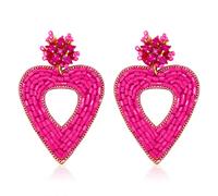 ValentineAs Day Earrings Beaded Heart Drop Earrings Edged in gold beading Fashion Trendy Big Love Dangle Earrings for Women girls Statement Jewelry (