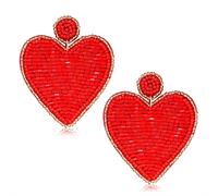ValentineAs Day Earrings Beaded Heart Drop Earrings Edged in gold beading Fashion Trendy Big Love Dangle Earrings for Women girls Statement Jewelry