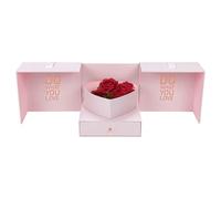 Valentine's Day Box, Flower Gift Box with Drawer, Satin Ribbon Paper Sorprise, Elegant Design, Perfect for Valentine's or Mother's Special, 9,45 x 9,45 x 8,66 pulgadas, Black and Pink