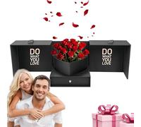 Valentine's Day Box, Flower Gift Box with Drawer, Satin Ribbon Paper Sorprise, Elegant Design, Perfect for Valentine's or Mother's Special, 9,45 x 9,45 x 8,66 pulgadas, Black and Pink
