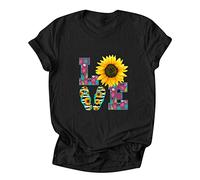 Valentine's Day Camiseta Mujer Elegante Tallas Tallas Estampado Corazón Top Ligero Transpirable Amor Patrón Tops Moda Slim Fit Blusa de Amor Casual Cuello Redondo Tops Regalo de Aniversario, Q negro