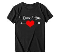 Valentine's Day Camiseta Mujer Verano Tops Moda Amor Corazón Estampado Túnica Elegante Estampado Corazón Top Ligero Transpirable Manga Corta Tops Slim Fit Blusa Casual Cuello Redondo Blusa, O negro
