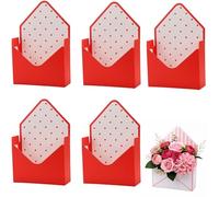 Valentines Day Envelopes Box, Valentine Envelope Boxes, Red Flower Gifts Box with Love Letters Design, Flower Wrapping Paper, Wedding & Valentine’s Day Gifts (5Pcs-C)