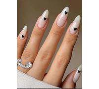 Valentine's Day False Nails Pink Heart Press on Nails Almond Stick on Nails French Short Fake Nails 24pcs for Women and Girls(White,26 Piece Set)