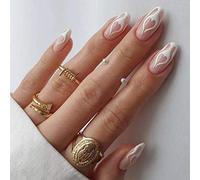 Valentine's Day False Nails Pink Heart Press on Nails Almond Stick on Nails French Short Fake Nails 24pcs for Women and Girls(Pink,24 Count (Pack of 1))