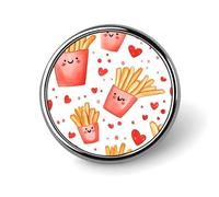 Valentines Day French Fries Round Lapel Pins Decorative Metal Brooches Funny Button Badge for Clothing Bag Hat Gifts