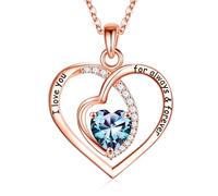 Valentines Day Gifts,Forever Love Pendant Birthstone Necklace for Women, Sterling, Created Alexandrite