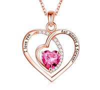 Valentines Day Gifts,Forever Love Pendant Birthstone Necklace for Women, Sterling, created pink sapphire