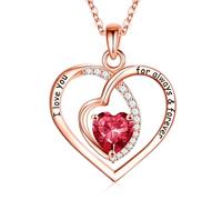 Valentines Day Gifts,Forever Love Pendant Birthstone Necklace for Women, Sterling, Created Ruby