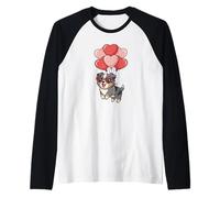 Valentines Day Heart Balloons Blue Merle Australian Shepherd Camiseta Manga Raglan