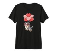Valentines Day Heart Balloons Blue Merle Australian Shepherd Camiseta Premium