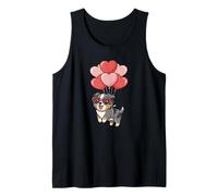 Valentines Day Heart Balloons Blue Merle Australian Shepherd Camiseta sin Mangas
