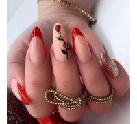 Valentines Day Nails Almond Press On Nails Diseños De Rosas Consejos Franceses Falsas Falsas Cubiertas Completas Para Mujeres 24 Piezas De Oficina