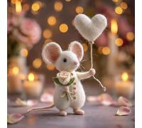 Valentine's Day Needle Felted Mice Figurine,Cute Needle Felted Mouse,Handmade Wool Felt Mouse with Roses Heart,Romantic Felt MouseOrnaments for Valentines Anniversary Easter Gifts Wedding Party Decor