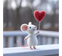 Valentine's Day Needle Felted Mice Figurine,Cute Needle Felted Mouse,Handmade Wool Felt Mouse with Roses Heart,Romantic Felt MouseOrnaments for Valentines Anniversary Easter Gifts Wedding Party Decor