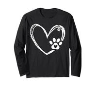 Valentines Day Paw Dog Heart Paws Cute Dog Cat Lover Manga Larga